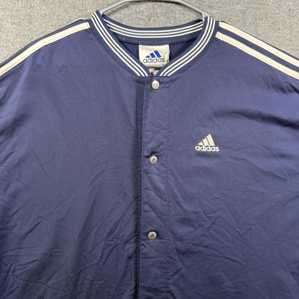 Adidas Shirt Mens XL Blue Snap Button Baseball Jersey 3-Stripes Athletic Top